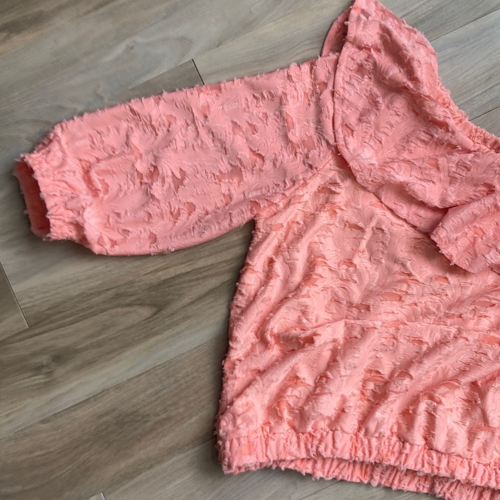LC Lauren Conrad boho peachy texture ruffle neck boho top bow detail size L - Picture 8 of 17